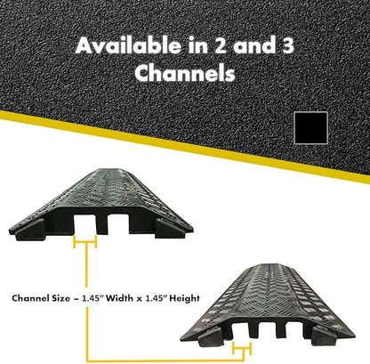 Kable Kontrol Drop Over Floor Cord Cover – 40” Inch Long 2 Channel Cable or Wire Protector – 5 Pcs Bulk Pack - Rubber Ramp for Indoor and Outdoor Use – Black