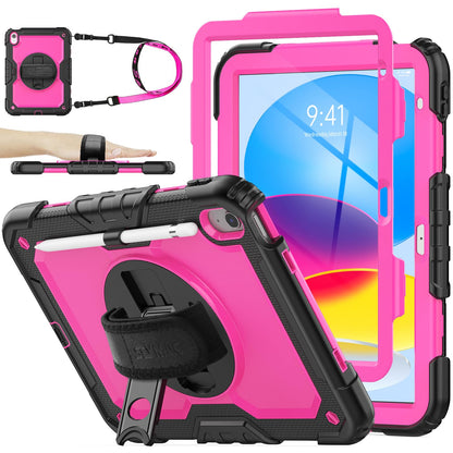 SEYMAC stock Case for iPad (A16) 11th/10th Generation 11''/10.9'' 2025/2022, Full-Body Drop Protection Case with Screen Protector &360° Rotate Hand Strap/Stand, Pink+Black