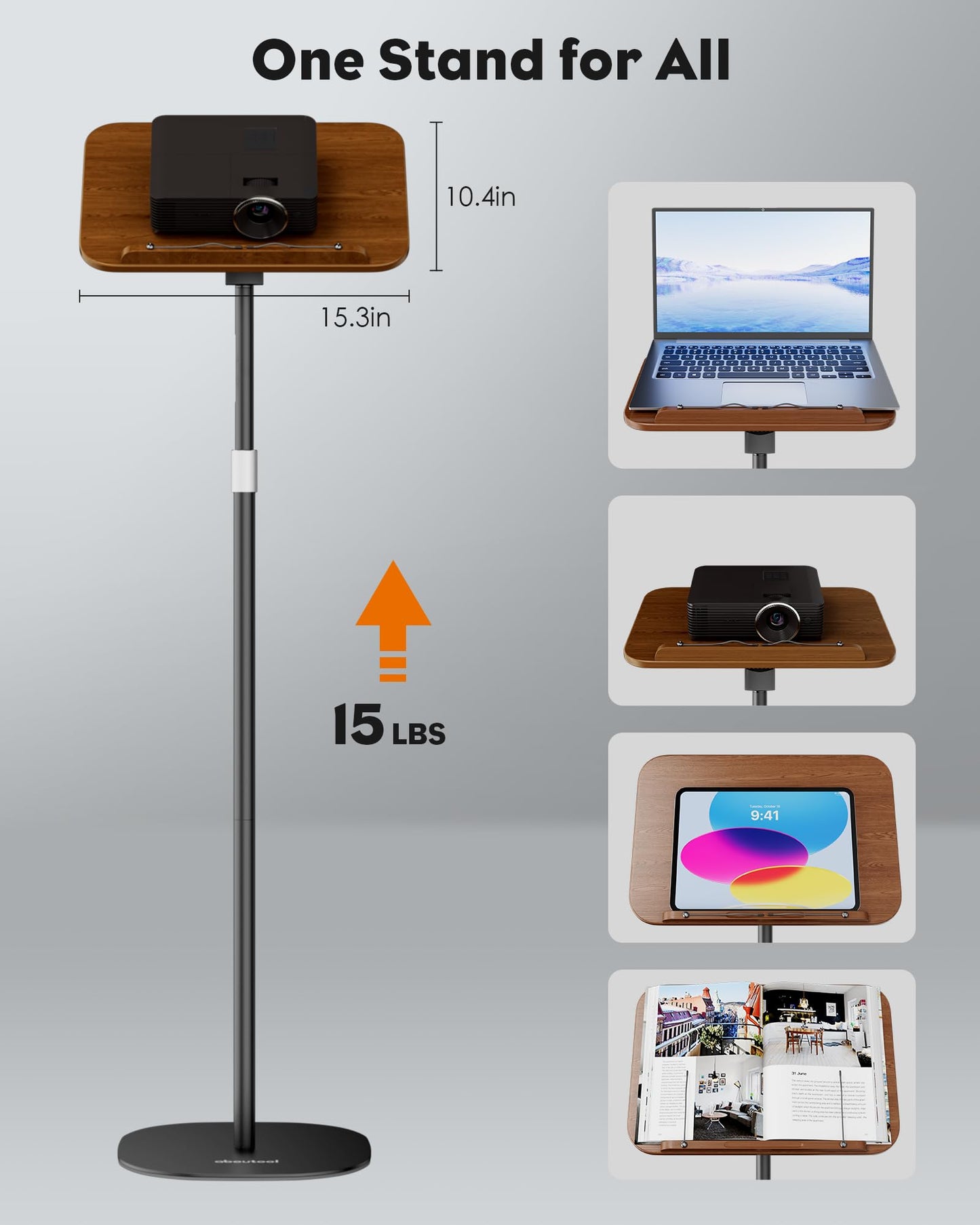 aboutool 2 in 1 Dual-use Floor Book Stand & Desktop Book Stand,Height Adjustable from 33-63in, Adjustable Book Holder with Elastic Page Clips for Music Scores, Recipe, Tablet, Laptop
