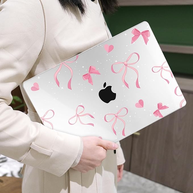 MEEgoodo Case for M4/M3/M2 MacBook Air 13.6 inch Case 2025 2024 2022, Fit Model A3240/A3113/A2681, Laptop Hard Shell with Keyboard Cover Compatible with MacBook Air 13 inch, Pink Ribbons Bows