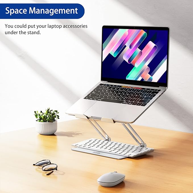 BESIGN LS10 Aluminum Laptop Stand, Ergonomic Adjustable Notebook Stand, Computer Holder Compatible with Air, Pro, Dell, HP, Lenovo More 10-14" Laptops, Silver