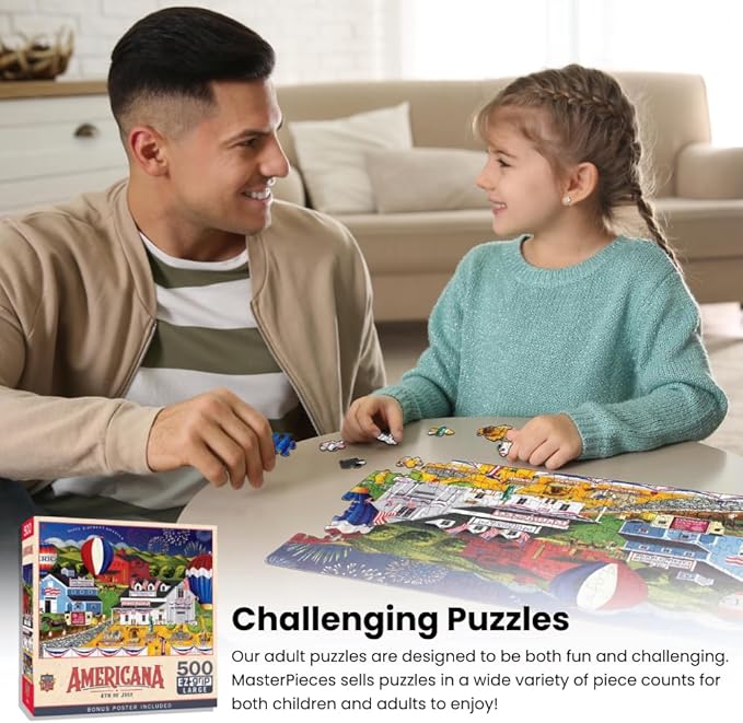 Masterpieces - 500 Piece Jigsaw Puzzle, Large EZ Grip Shapes, 4th of July, Fun for Adults, Seniors, Family, Kids, 19.25" x 26.75"