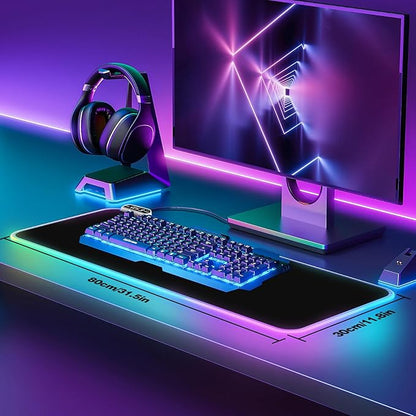 Galdas Gaming Mouse Pad XXL XL Large Long Extended Big Mousepad Non-Slip Rubber Keyboard Mouse Pad with Stitched Edges for Laptop Home Office (31.5x11.8x0.08 Inch) … (RGB Black)
