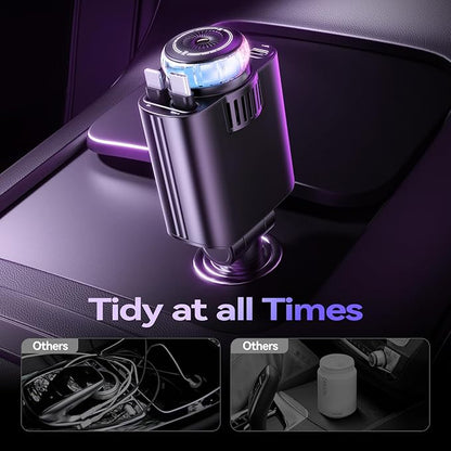 Retractable Car Charger with Aromatherapy and Starlight, 5 in 1 USB C Car Charger Adapter, 69W Fast Charging Cars Phone Chargers, Cars Air Freshener Compatible with iPhone 16 15 14 13 12 and Android