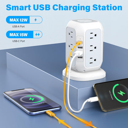 AiJoy USB C Power Strip Tower Surge Protector