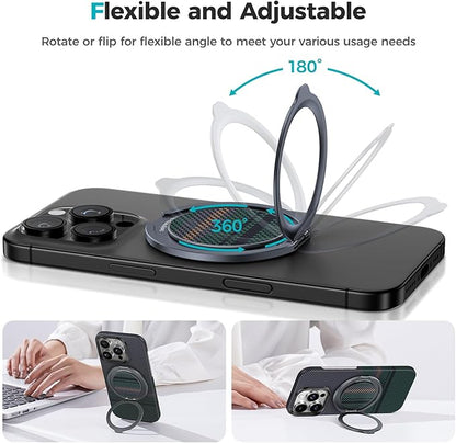 BENKS ArmorPop Magnetic Phone Grip & Stand for MagSafe, 360° Rotation Adjustable Phone Ring Holder for iPhone 17/16/15/14/13/12 Series, Durable Kevlar Design