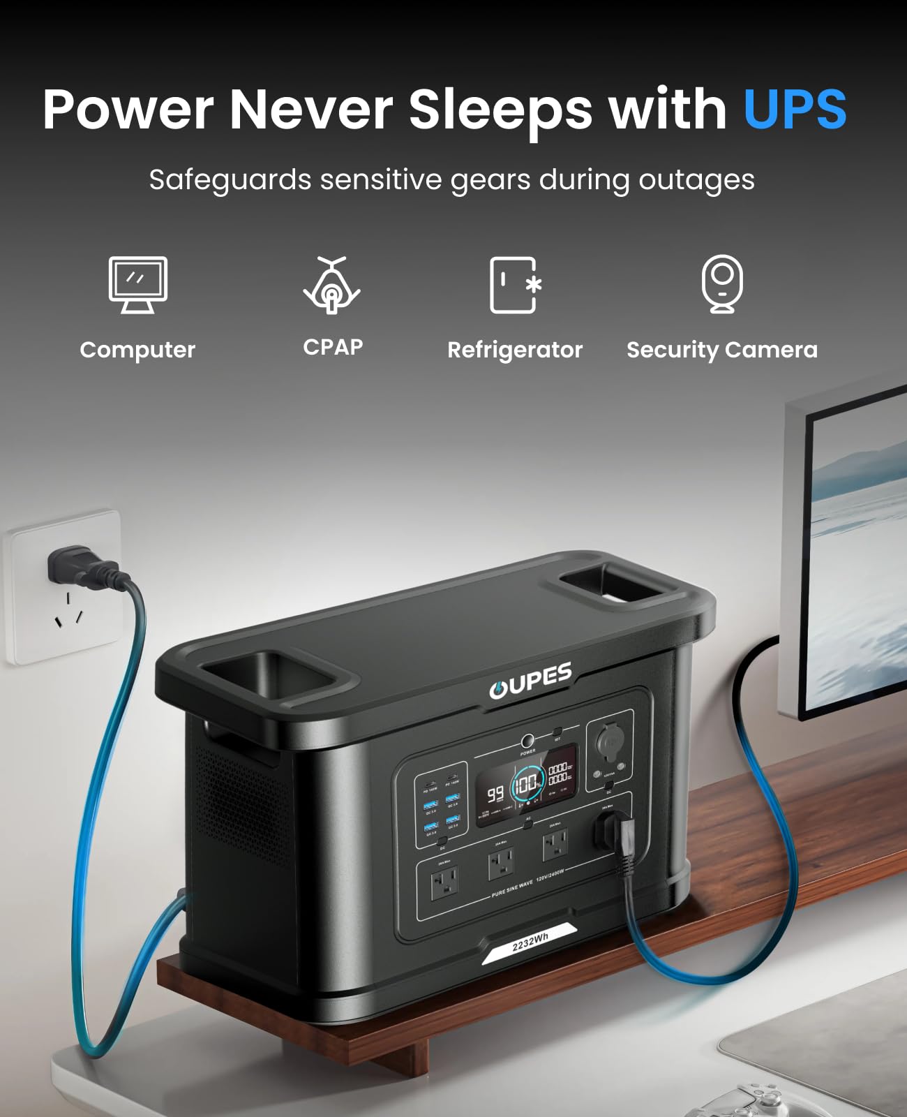 OUPES Exodus 2400 Solar Generator with a 240W Panel, 2400W / 2160Wh Portable Power Station with APP Control & UPS for RV, Home Backup, Professional Outdoor Use