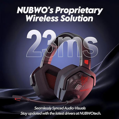 NUBWO G06 Dual Wireless Gaming Headset with Microphone for Ps5, Ps4, PC - 23ms Low Latency Audio - 100-Hour of Playtime - 50mm Drivers (Black-Red)