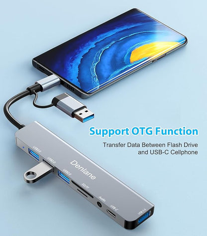 USB C Hub USB Hub 3.0 for Laptop, Upgrade 8 in 2 USB Splitter with USB-C/4 USB A Port Extender, TF/SD Card Slot, 3.5mm Audio Adapter, USBC USB Dongle for PC/Mac/MacBook/Laptop/iPad/Tablet