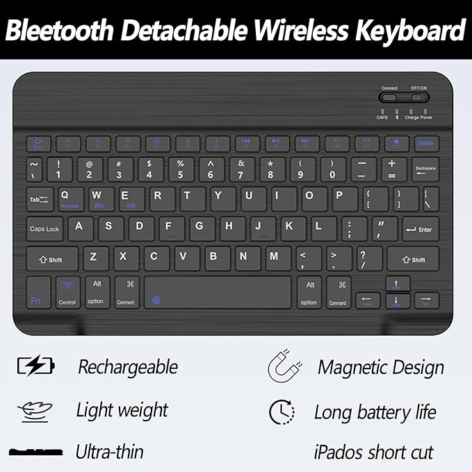 Keyboard Case for iPad 11th 10th Generation - iPad 10th Generation Case with Detachable Wireless Keyboard - Smart Folio Cover with Pencil Holder for 11-inch A16 2025 10.9-inch 2022, Black