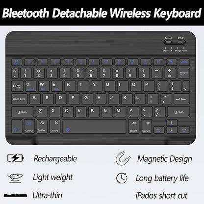 Keyboard Case for iPad 11th 10th Generation - iPad 10th Generation Case with Detachable Wireless Keyboard - Smart Folio Cover with Pencil Holder for 11-inch A16 2025 10.9-inch 2022, Black