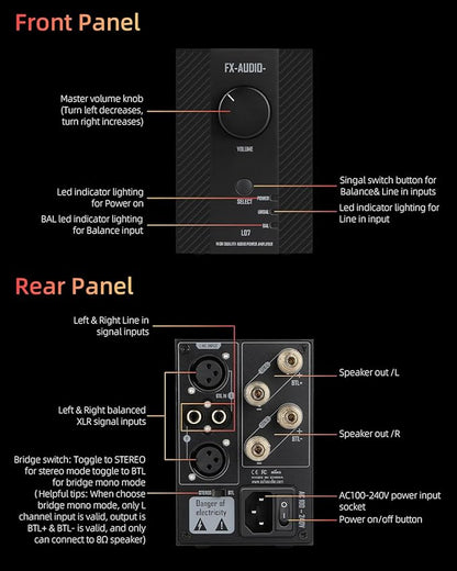 FX-Audio- L07 Stereo Audio Amplifier 200W x2 MA5332MS 2 Channel Class D Power Amp Bridgeable BTL 400W Hi-Fi Fully Balanced Amp for Passive Bookshelf Desktop Speakers Home Theater