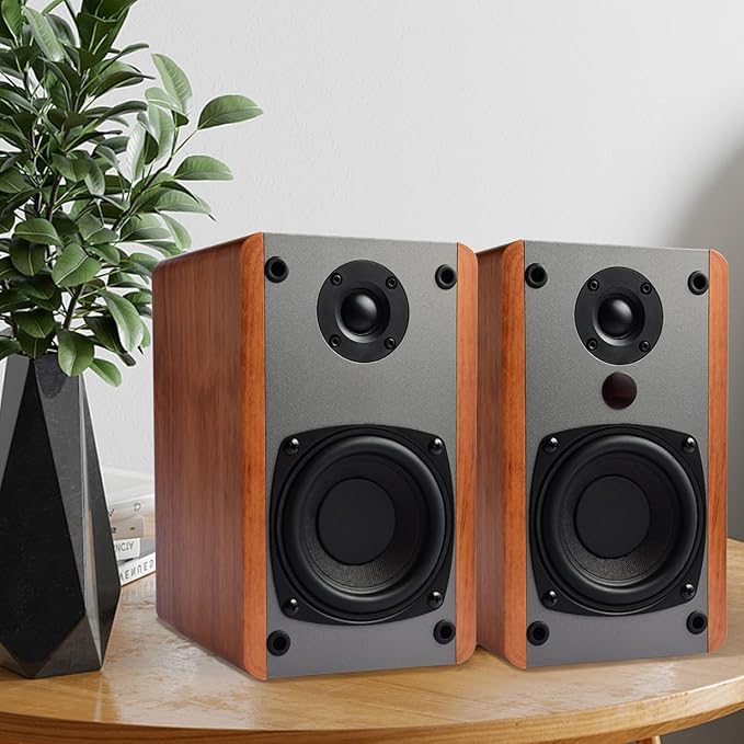 SINGING WOOD BT25 Powered Bluetooth Bookshelf Speakers with Subwoofer Output, 80W Hi-Fi Active 2.0 Stereo System, Optical/RCA Inputs, Studio Monitors for Home Theater, PC Gaming, Turntable