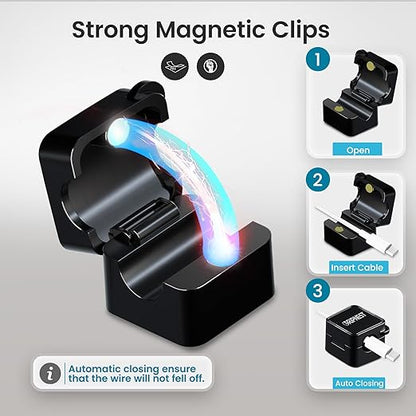 8 Pack Magnetic Cable Clips for Desk, Strong Adhesive Cord Organizer for Cable Management, Reusable Cord Management to Keep Wires Neat for Home, Office, Car & Nightstand