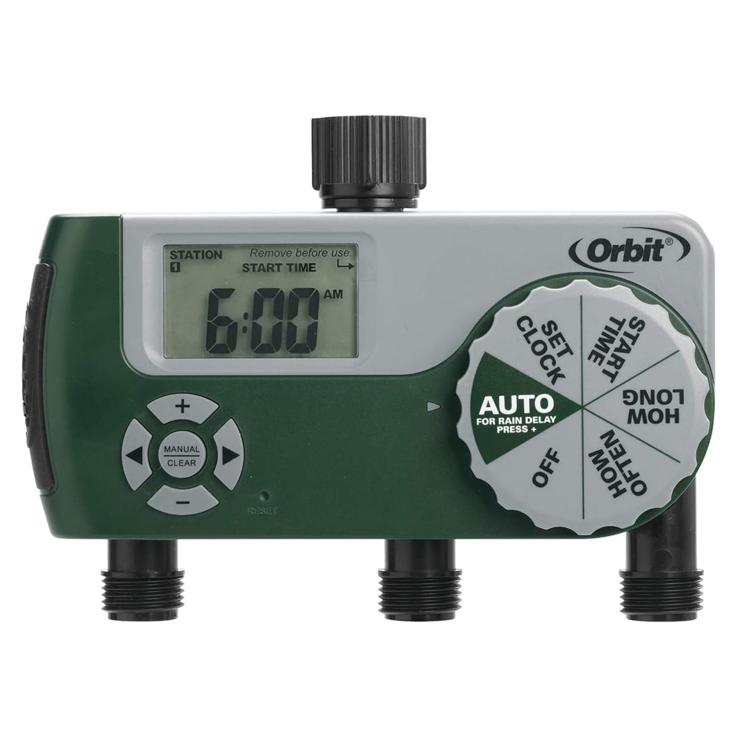 Orbit Programmable Digital Hose Watering Timer - 3 Outlet - Battery Powered - with LCD Screen - Built-in Rain Delay - Water-Resistant - 56082