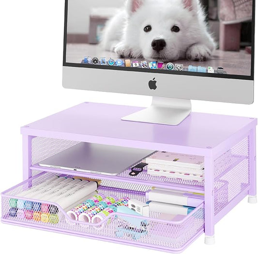 OPNICE Computer Monitor Stand Riser, Desk Organizer with Drawer, Printer & Laptop Stand, Office Desk Accessories & Workspace Desktop Organizers Storage for Office Supplies(Purple)