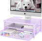 Desk Organizers and Accessories, 2-Tier Computer Monitor Stand Riser with Drawer, Laptop Stand, Office Desk Accessories, Workspace Desktop Organizer for Office Supplies, Purple
