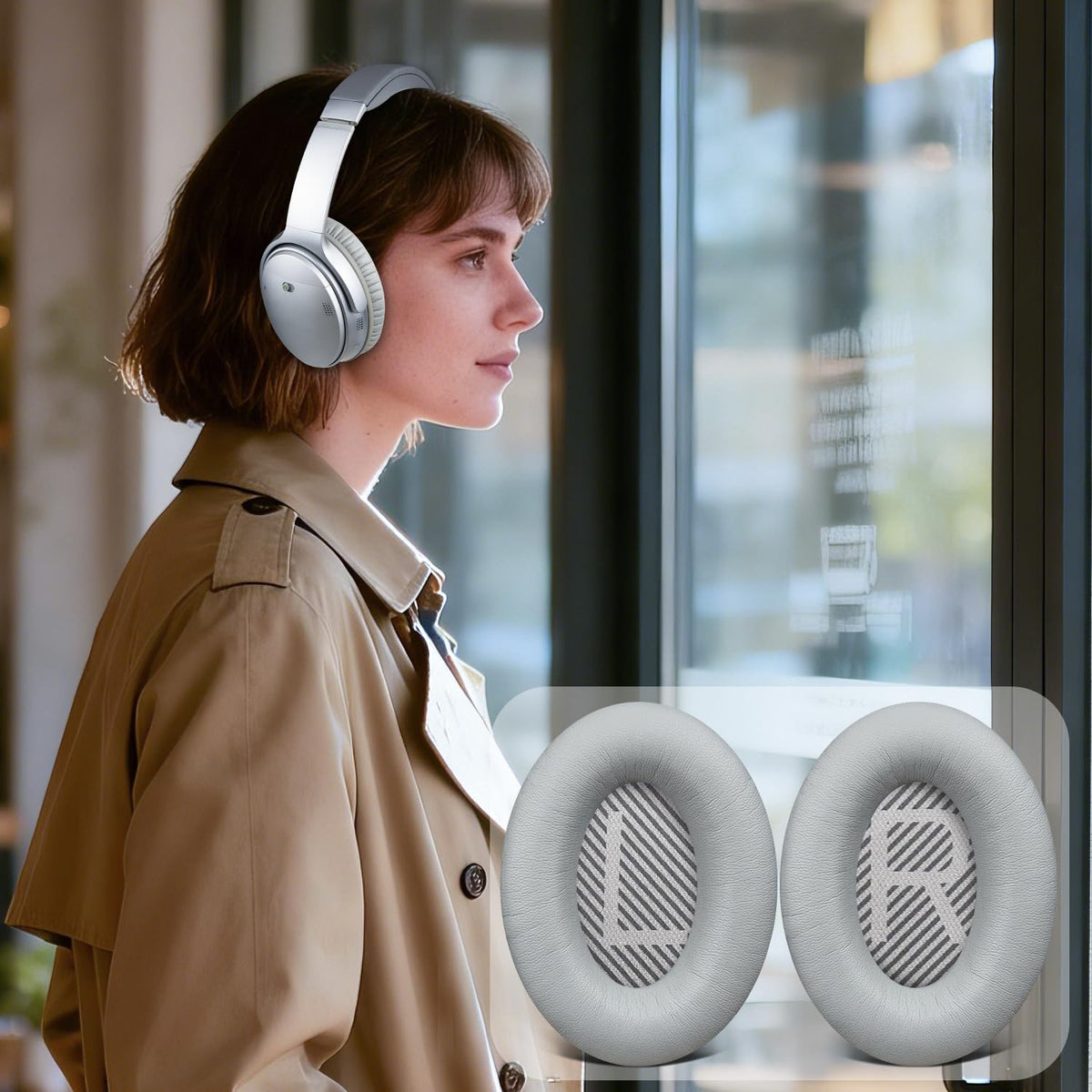 SoloWIT Earpads for Bose QC35, QC35 ii, QC45 - Silver