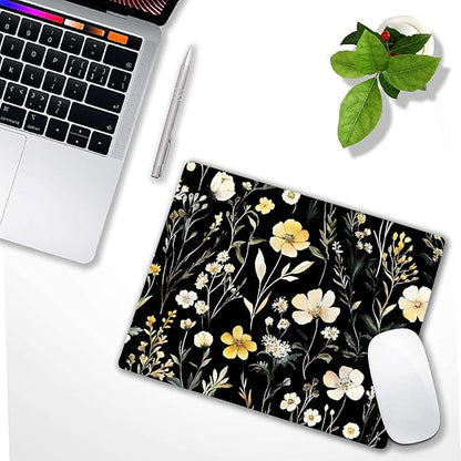 Wildflowers Aesthetic Floral Custom Mouse Pad with Non-Slip Rubber, Small Square Design for Wireless Laptop & Computer Mouse Pads for Desk, 9.5 x 7.9 inch Smooth Surface for Gaming & Office