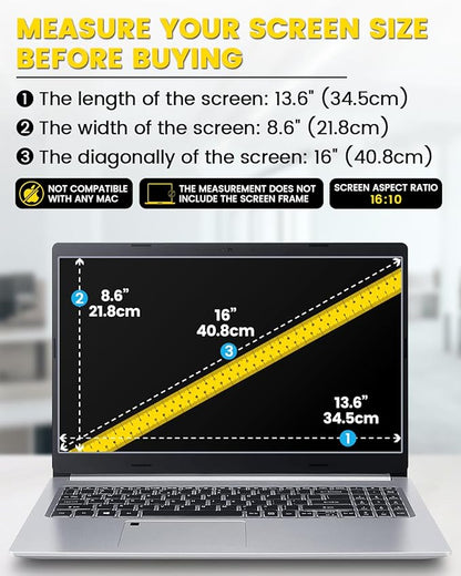 F FORITO 16 Inch 16:10 360° Laptop Privacy Screen Protector, Anti Peeping and Anti Glare Laptop Privacy Shield, Reduce Eye Strain & Eye Protection