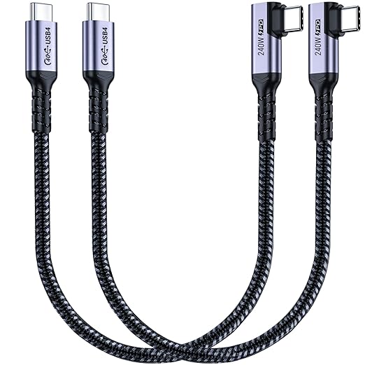 SUMPK USB 4 Cable Right Angle 1FT 2 Packs, 240W, 40Gbps, 8K Video Monitor