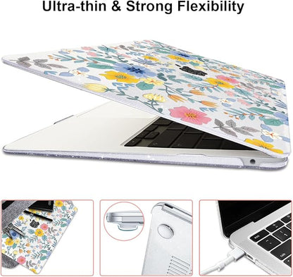 Compatible with MacBook Air 13 Inch M1 Case 2021 2020 2019 2018 Release A2337 A2179 A1932 Touch ID, Shiny Crystal Pattern Plastic Hard Shell Case Keyboard Cover Screen Film, Flowers L213