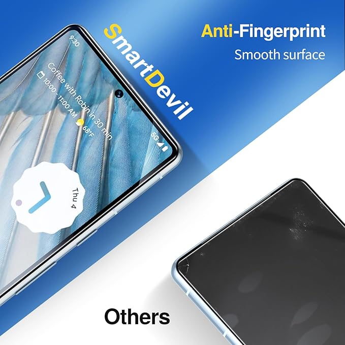 SMARTDEVIL [3+3 Pack for Google Pixel 7A Screen Protector with Camera Lens Protector, Finger Print Reader Compatible, Fast & Easy Installation, Clear 9H Tempered Glass Film, Alignment Frame