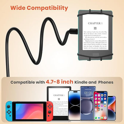 Gooseneck Kindle Holder for Reading in Bed, 360° Adjustable Cell Phone Stand for Desk, Flexible Lazy Arm Mount Clamp,Kindle Paperwhite Stand Accessories,Compatible with 4-8 Inches Device