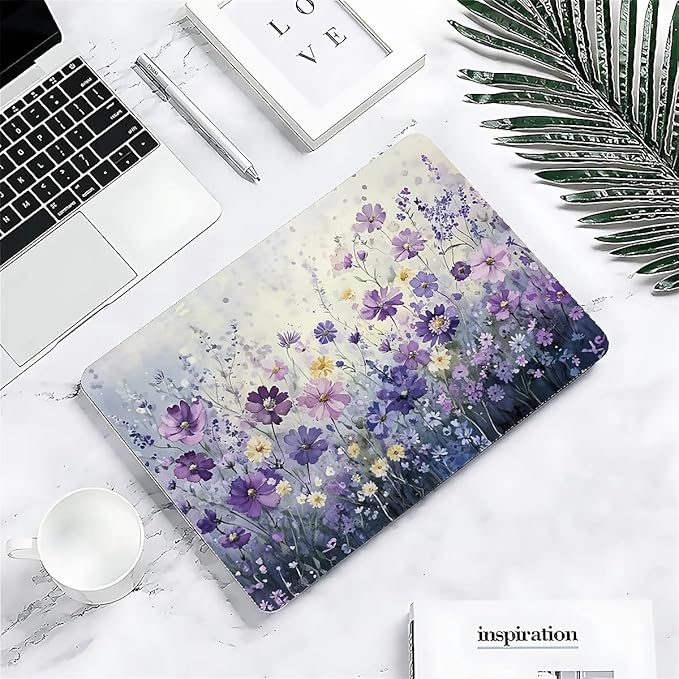 Compatible with MacBook Air 13.3 13.6 Inch Case 2022 2021 2020 2019 Plastic Hard Shell Case Cover,13.6 Air (A2681) M2 2022, Purple Wildflowers