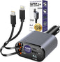 Multi Charge Pro iPhone Car Charger Fast Charging Retractable Car Charger USB C Auto Adapter, Powerful 120W 4-Port USB-C & USB-A and Lightning iPhone, Samsung, Tablets...