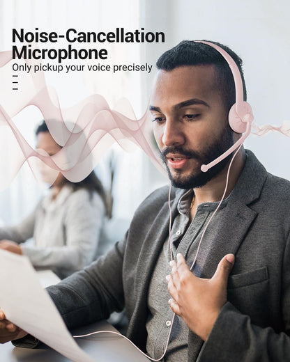 FEABASK Wired USB Headset with Microphone for PC Clear Sound