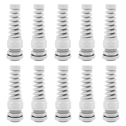Strain Relief Cord Connector,LISTENJIALE 10Pcs NPT 3/8" Waterproof Cable Gland Flex Spiral Strain Relief Adjustable 5-10mm Cable Connector Nylon Joint with Gaskets(Grey)