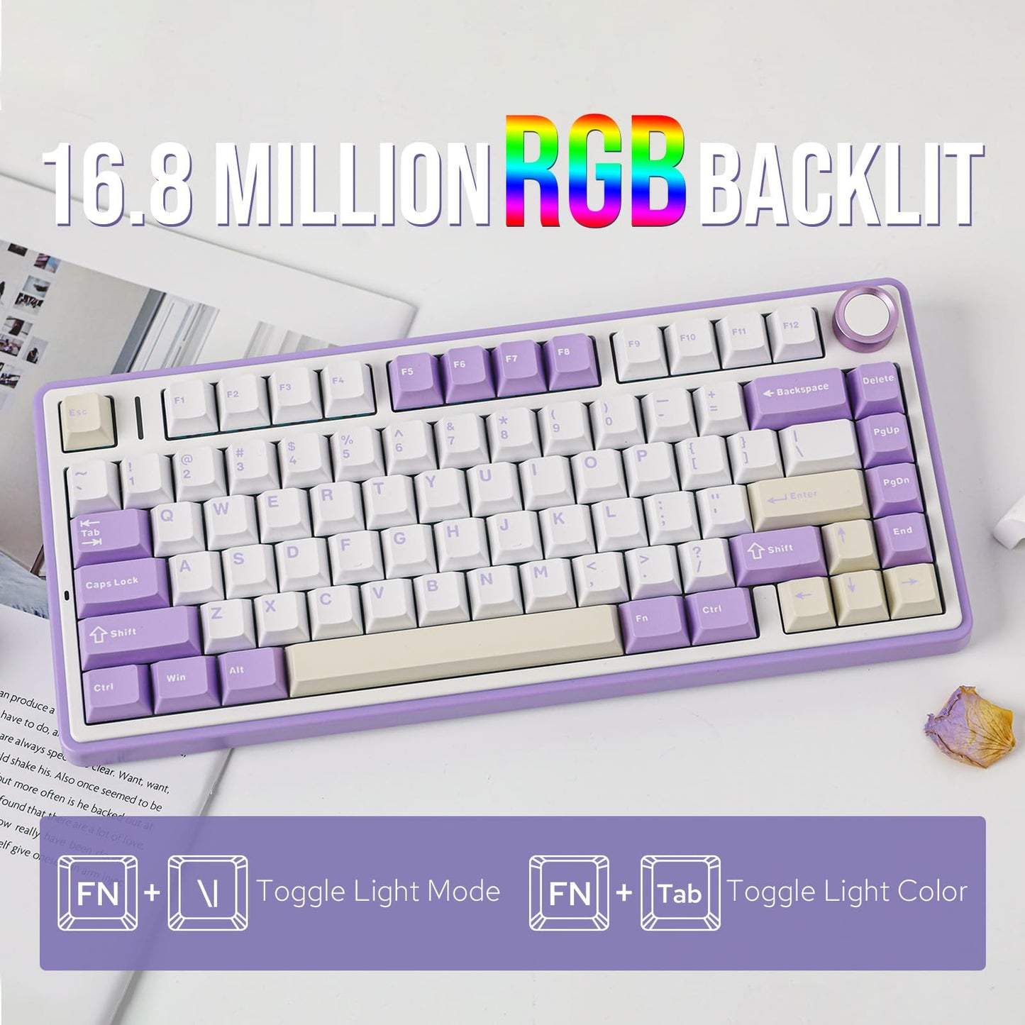 EPOMAKER x Aula F75 Gasket Mechanical Keyboard, 75% Wireless Hot Swappable Gaming Keyboard with Five-Layer Padding&Knob, BT/2.4GHz/USB-C, RGB (Purple, LEOBOG Reaper Switch)
