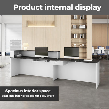 Nuipesn 71" Modern Reception Desk with Counter, Lockable Drawer, Keyboard Tray & Cable Grommet, Left Layout, White + Black
