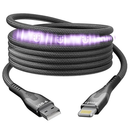 Statik MagStack USB A to Lightning Cable MFi Certified, Clutter-Free Magnetic Charging Cable, Anti-Tangle Phone Charger Cord, 12W, Compatible with iPhone 14 Pro Max, 13 12 11, 6FT/2M