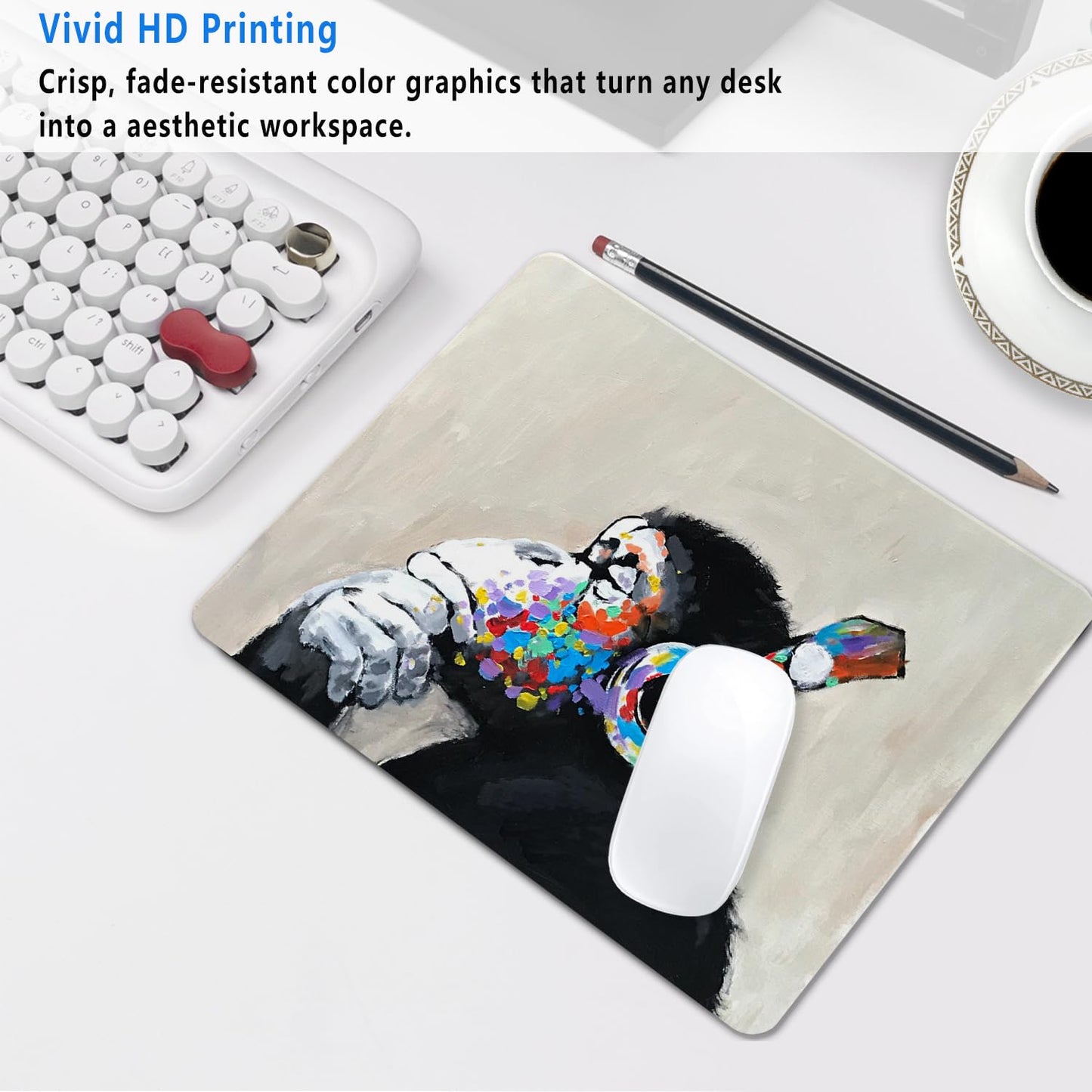 SHALYSONG Gorilla Oil Painting Mouse Pad, Non-Slip Small Computer Mousepad