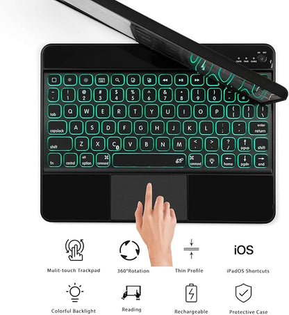 Keyboard case for iPad 9th Generation 10.2 inch 2021/ 8th Gen 2020/7th 2019/iPad air 3rd/iPad pro 10.5 2017, Multi Touchpad 360 Swivel Light Thin Cover Backlight