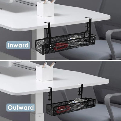 Under Desk Cable Management Tray, Cable Management Under Desk No Drill, Wire Management Tray with Clamp, Cord Organizer for Home Office, Black