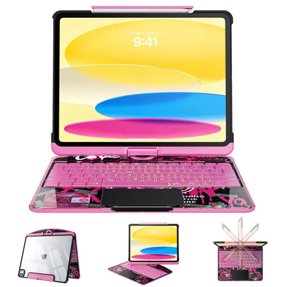 Tiaota Transparent Case Keyboard for iPad 11th Gen 11 inch (A16, 2025) & 2022 iPad 10th Gen 10.9 in,7-Color Backlit,Wireless Keyboard, 360°Rotating,Multi-Touch trackpad, Pencil Slot,Shortcuts,Black