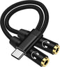 Headphone Splitter for 2 Headphones, USB C to Dual 3.5mm Female Aux Splitters for iPhone 17 17 Pro 16e, Google Pixel 10, Samsung Galaxy S25 Ultra, Audio Jack Adapter Earphone Connector - Black