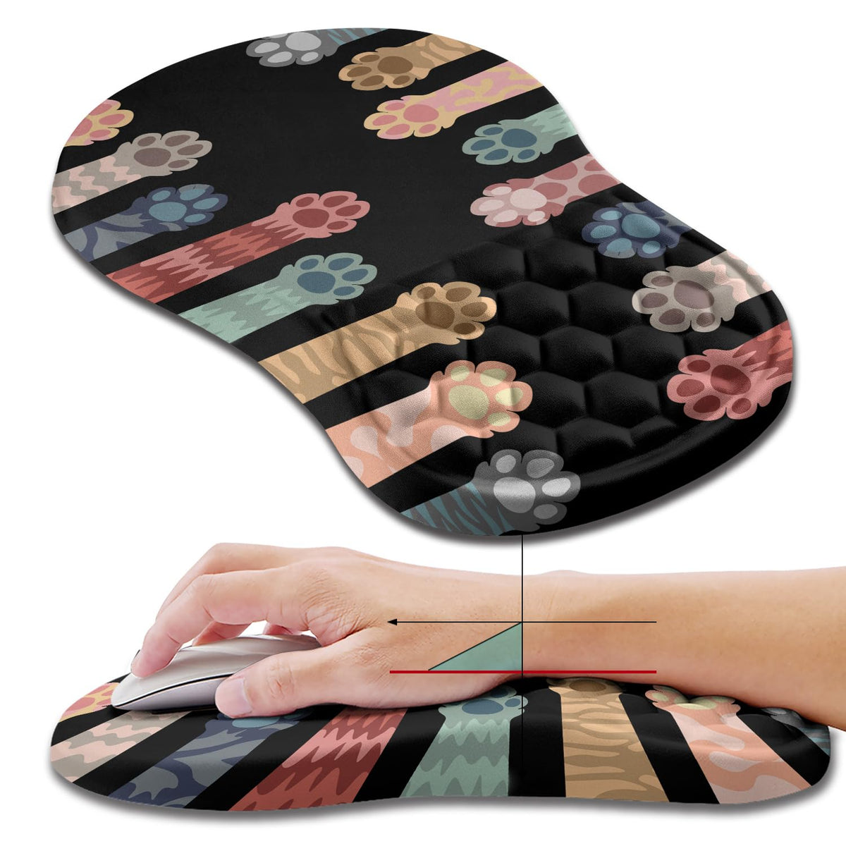 Hokafenle Ergonomic Mouse Pad Wrist Support, Wrist Rest Mousepad for Carpal Tunnel Pain Relief with Integrated Memory Foam Slope Massage Bulge (11.8x7.9 inch,Cute Floral