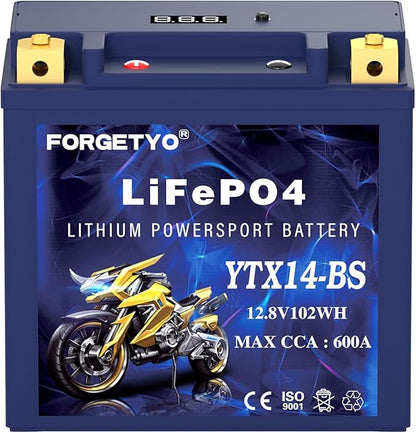 YTX14-BS Lithium Motorcycle Battery, ATV Battery 12V 8AH 600CCA Compatible with Yamaha Scooter Snowmobile Jet Ski, Scooter, PWC & More