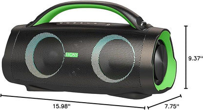 DOSS Extreme Boom Pro Loud Bluetooth Speaker with 100W Stereo Sound, Extra Bass, 20H Playtime, Party-Sync Led Lights, Built-in Power Bank, IPX6 Waterproof for Outdoor, Camping, Pool-Green