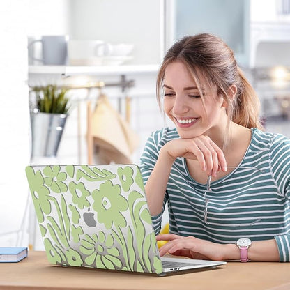 iCasso Compatible with MacBook Air 13 inch Case 2020-2018 Release M1 A2337 A2179 A1932, Green Flower Protective Hard Shell Case +Keyboard Cover + Screen Protector（Flower）