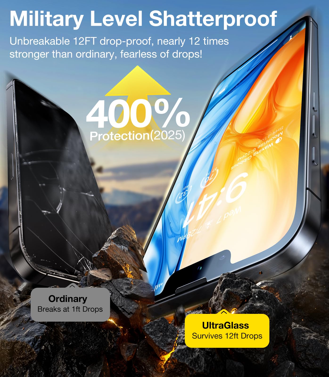 UltraGlass UNBREAK TOP 9H+ Armor for iPhone 17e/ 16e Screen Protector 6.1'' (No.1 Military Grade Shatterproof) Screen Protector 17e/ 16e Tempered Glass (Longest Durable & Full Edge Coverage) 2 Pack