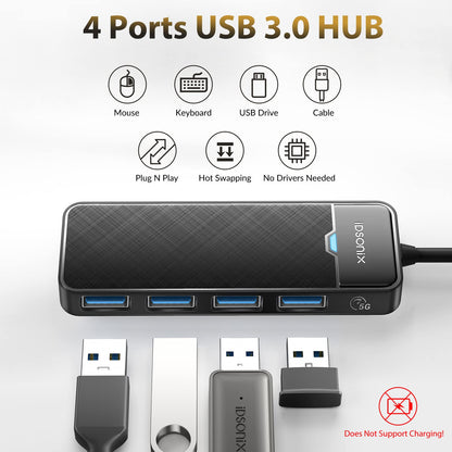 iDsonix USB Hub with 6ft Extension Cbale[Charging Not Supported], 4-Port USB 3.0 Splitter Ultra-Slim Extender for Desktop, Laptop, Xbox, Flash Drive, HDD, Console, Printer, PC, Keyboards, Mouse
