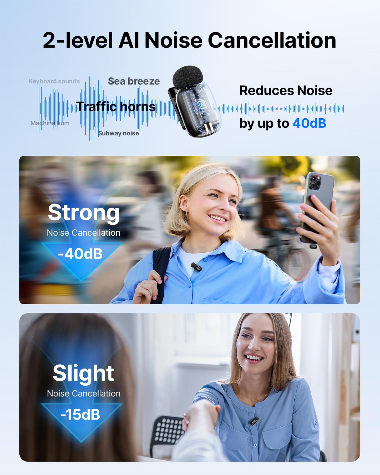 BOYA mini 2 Wireless Microphone for iPhone & Android, AI Noise Cancellation,App Control, 48k Hz/24 Bit, 30H Battery Life with Charging Case,Lapel Microphone Wireless for Video Recording Vlog Streaming
