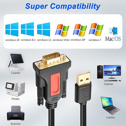 XMSJSIY USB to RS232 DB9 Serial Adapter Cable USB A Male to D-SUB 9-Pin Male Converter Cord with Gold Plated Support Winows11/10/8.1/8/7 Vista/XP and Mac OS -1.5M/4.29FT