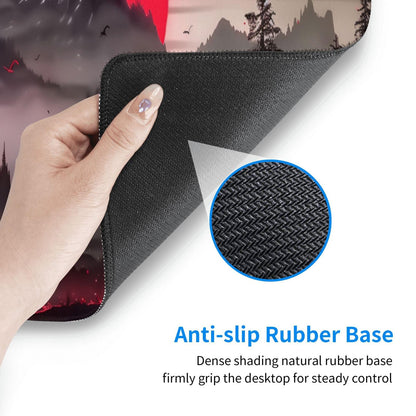 Extended Gaming Mouse Pad, Large Desk Mat XL Anime Mouse Pad Waterproof with Stitched Edges, Non-Slip Desktop Pad for Home and Office, Level Up Your 31.5x11.8 Inch (Darkness Red Moon2)