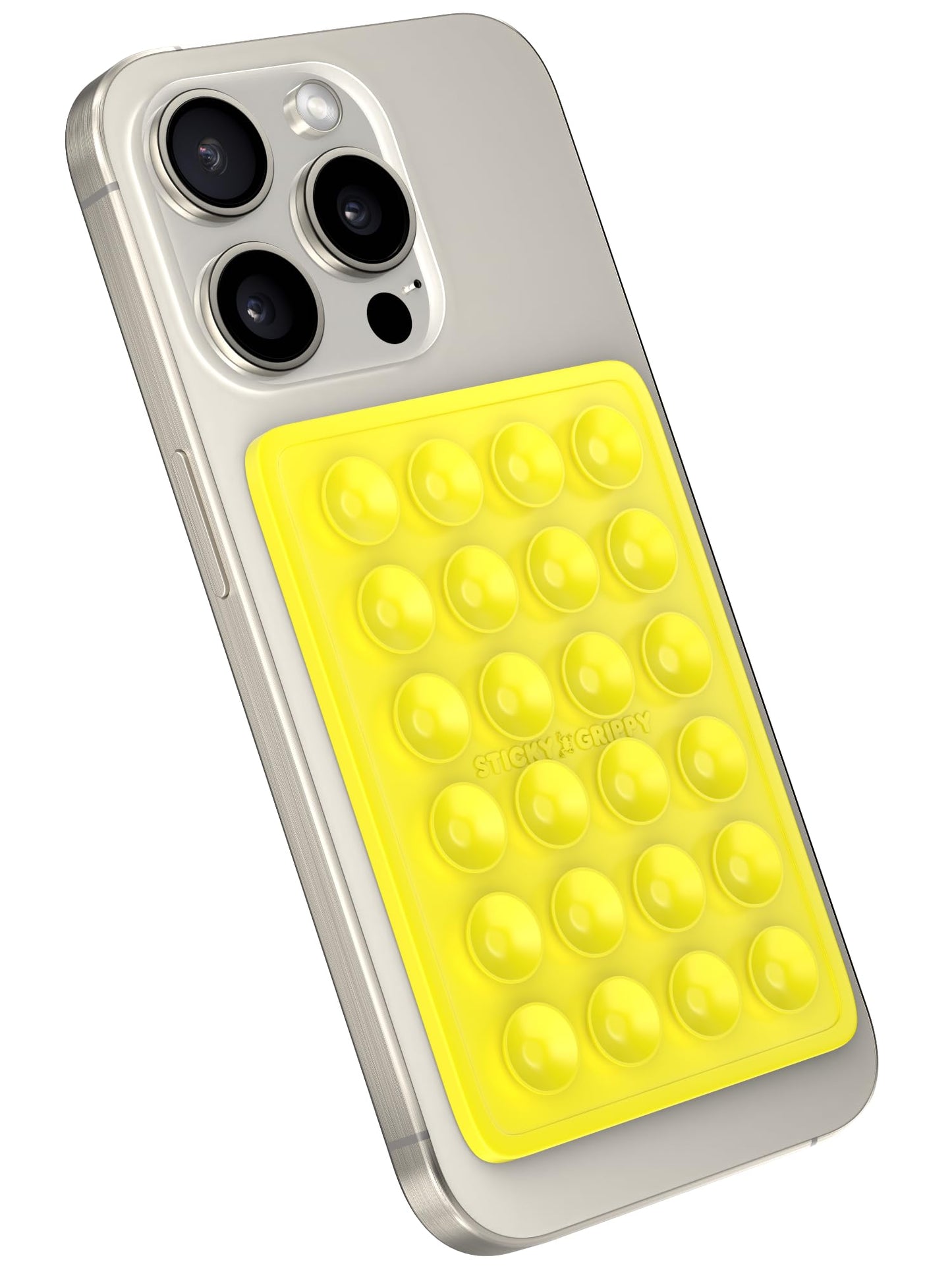 StickyGrippy Suction Phone Case Mount, Sillicon Adhesive Phone Accessory for iPhone and Android, Hands-Free Strong Grip Mirror Shower Phone Holder, Tiktok Videos and Selfies (Yellow)